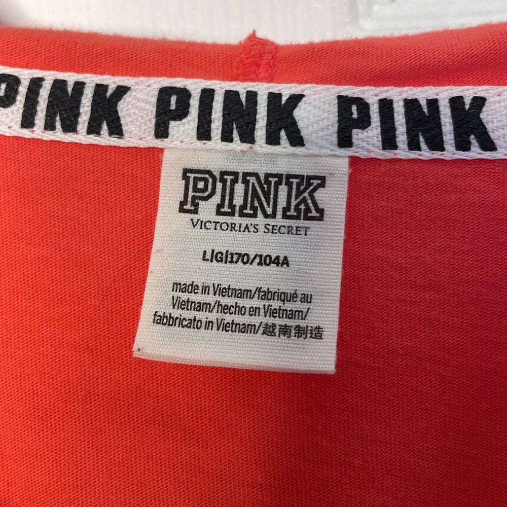 PINK VICTORIA SECRET LONG SLEEVE FULL ZIP HOODIE SWEATSHIRT NEON ORANGE SZ LARGE - Picture 4 of 7